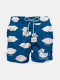 Costume mare Jean blu navy con stampa nuvole e ricamo Coccole e nuvole | Special Edition