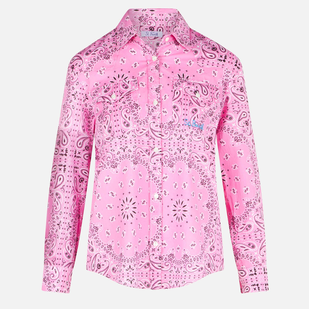 Camicia Amaya in lino con stampa bandana rosa product image 4