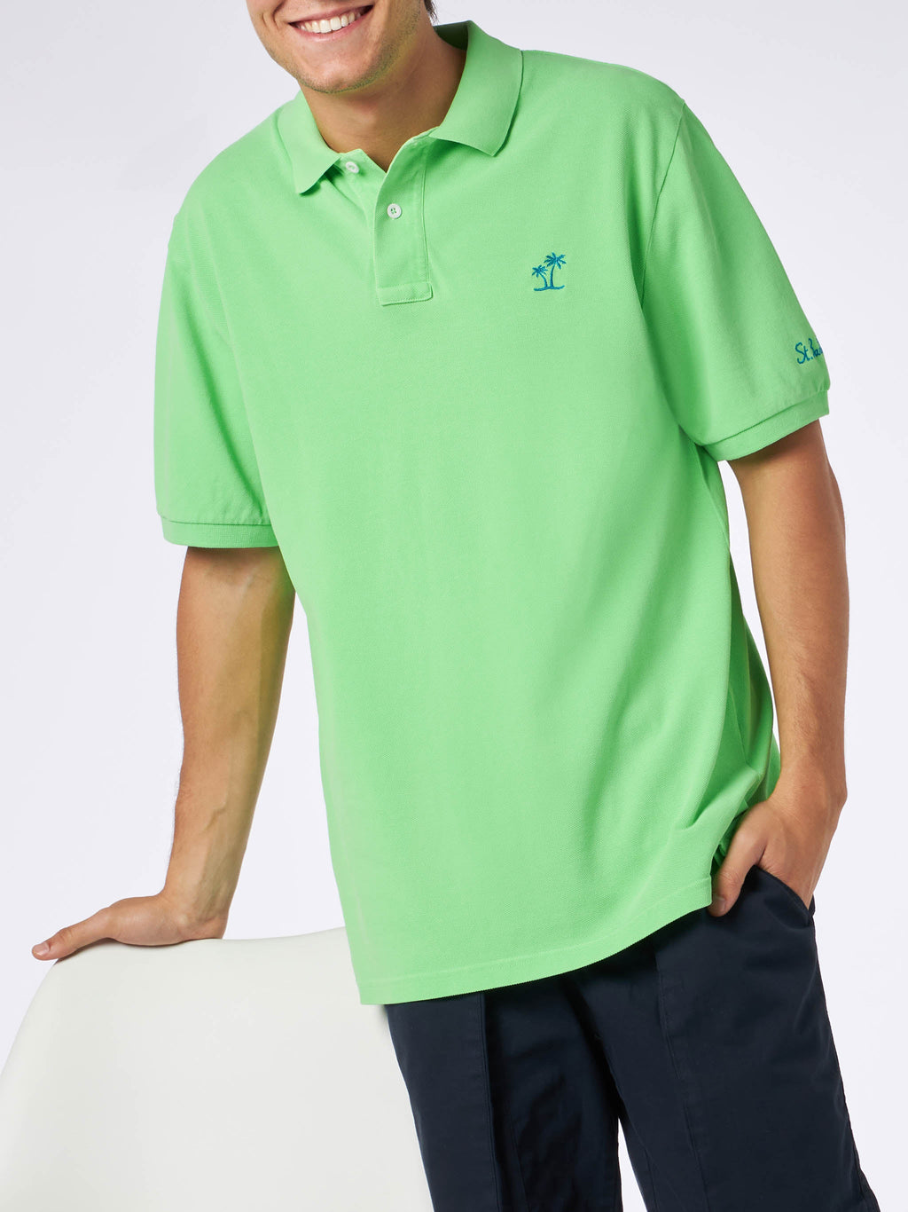 Polo Beverly Hills Vintage verde fluo con ricamo logo product image 1