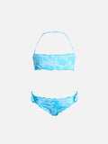 Bikini a fascia Emy azzurro con stampa toile de Jouy
