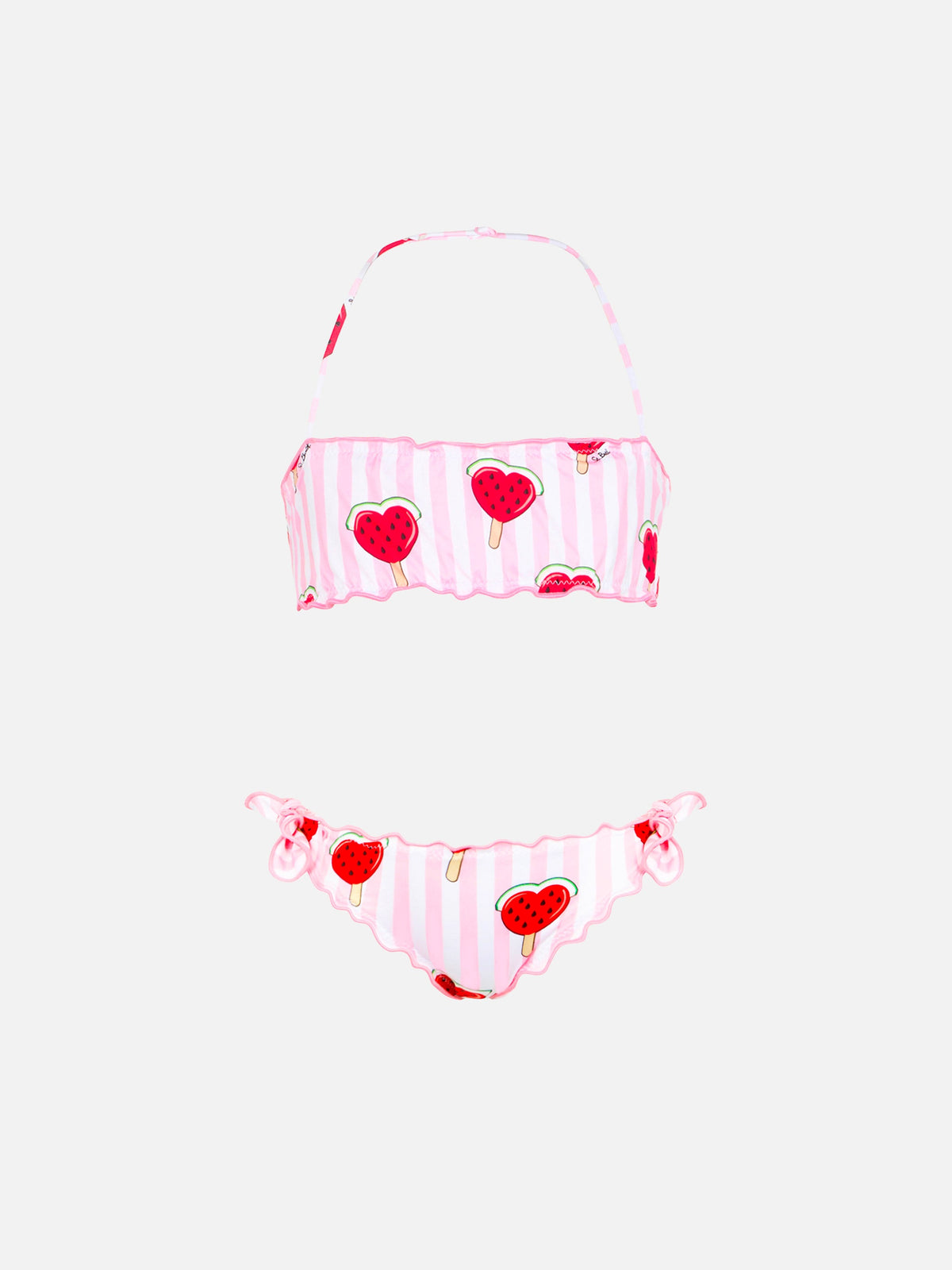 Bikini a fascia Emy rosa con stampa angurie a righe