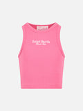 Canotta crop Blue Jr fucsia con stampa St. Barth Beach Club