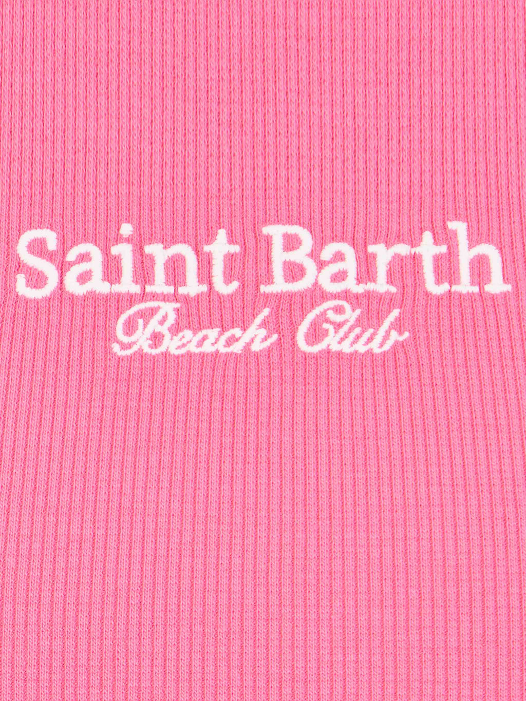 Canotta crop Blue Jr fucsia con stampa St. Barth Beach Club