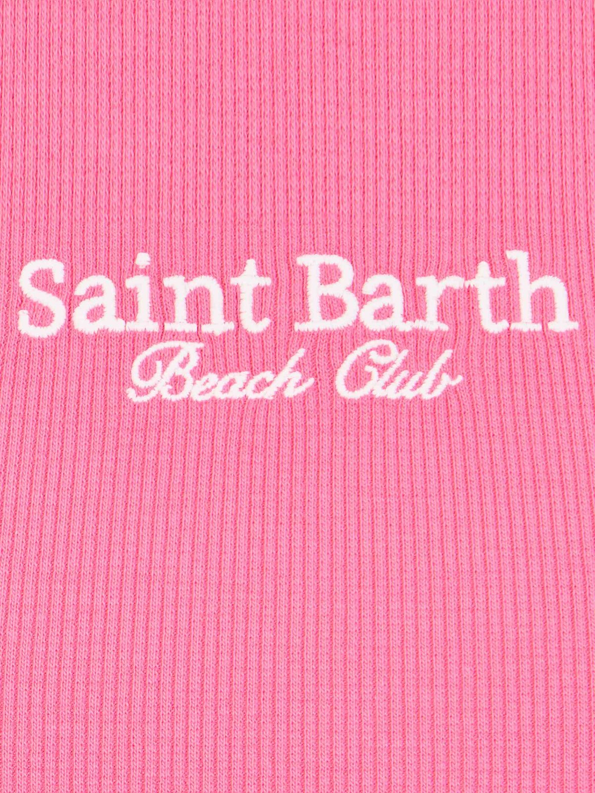 Canotta crop Blue Jr fucsia con stampa St. Barth Beach Club