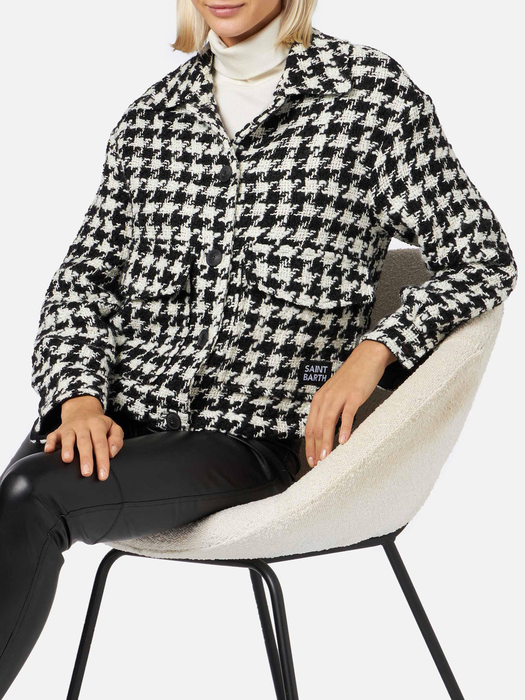 Overshirt corto Bonnibell bianco e nero pied de poule