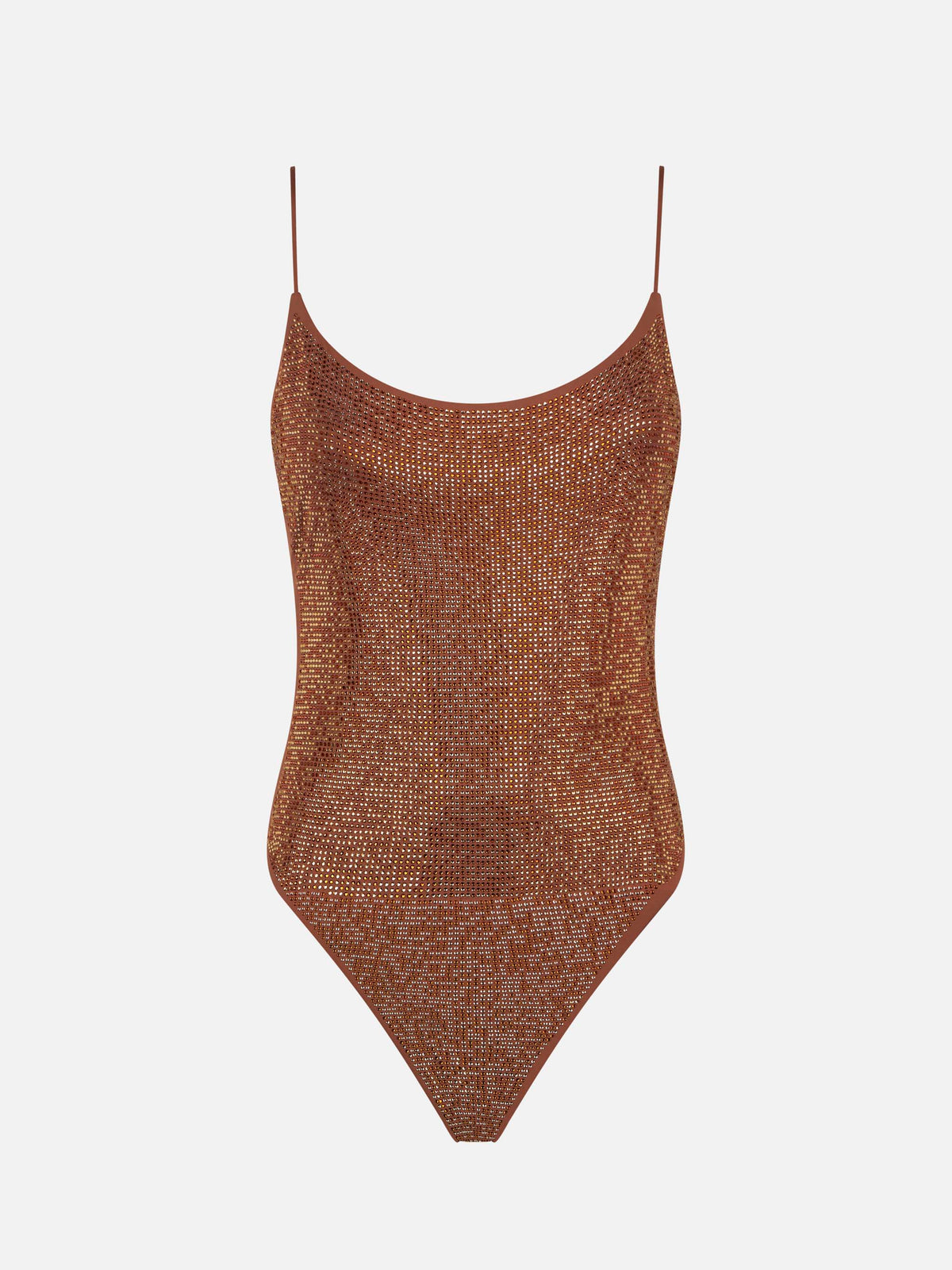 Costume intero Cecille marrone con strass