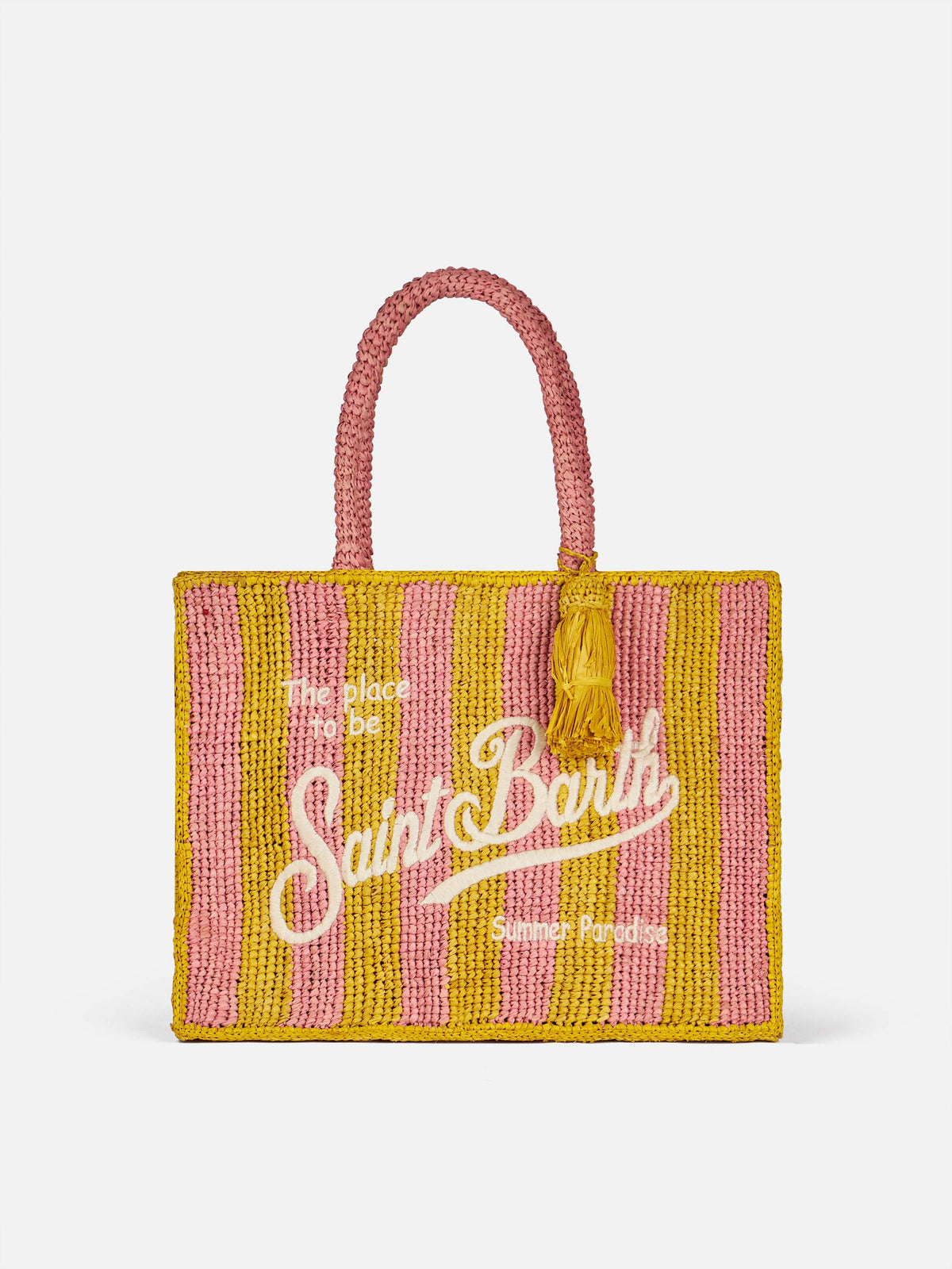 Borsa a mano Colette in rafia a righe pop