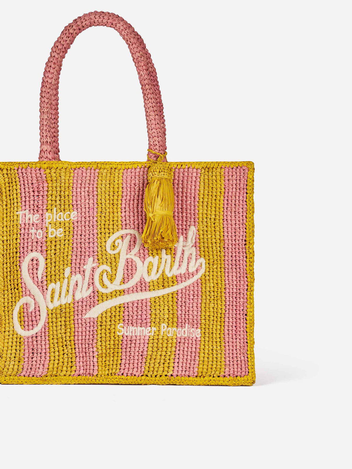 Borsa a mano Colette in rafia a righe pop