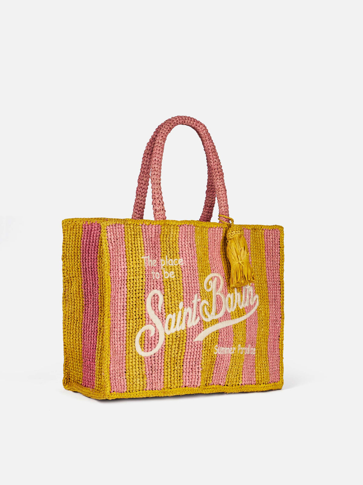Borsa a mano Colette in rafia a righe pop