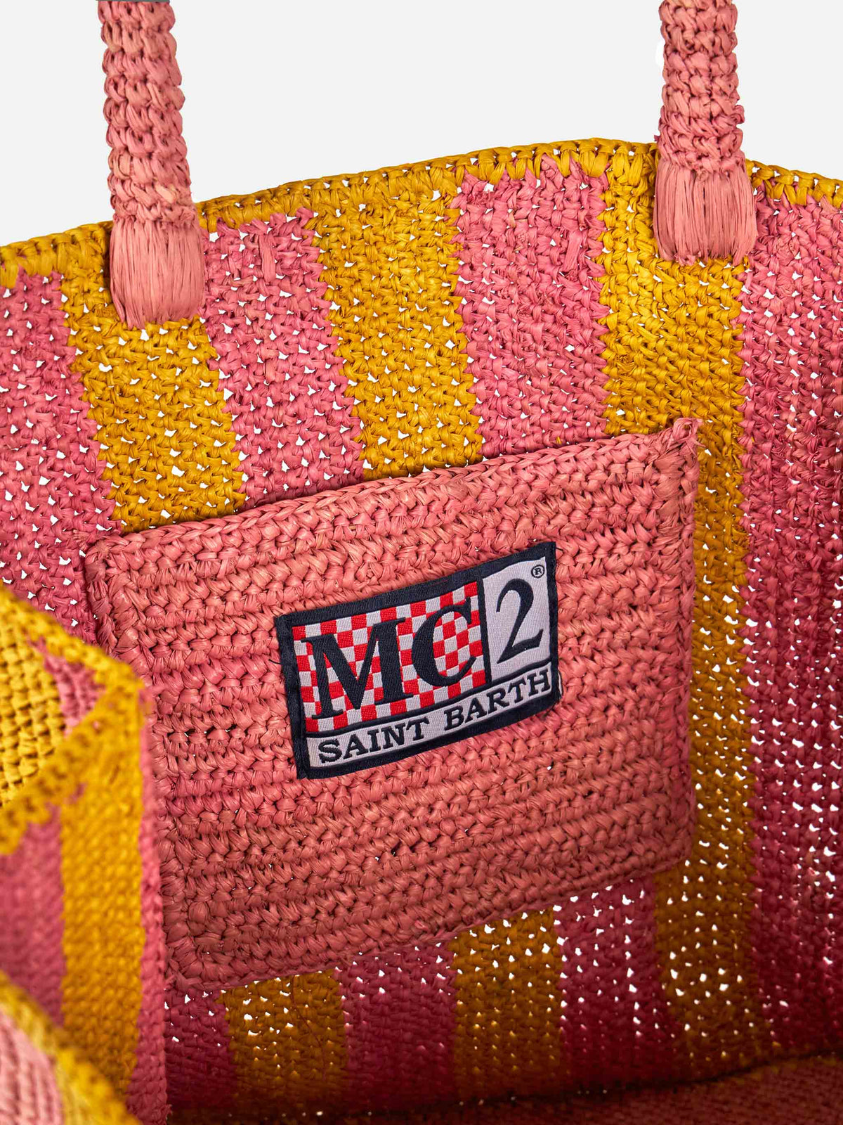Borsa a mano Colette in rafia a righe pop