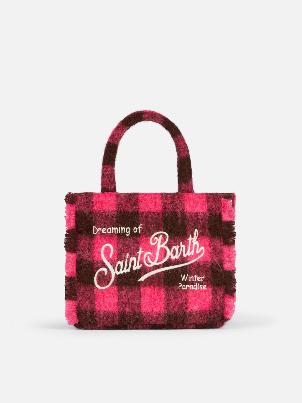 Borsa Colette Classic fucsia e marrone a quadri con frange