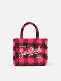 Borsa Colette Classic fucsia e marrone a quadri con frange