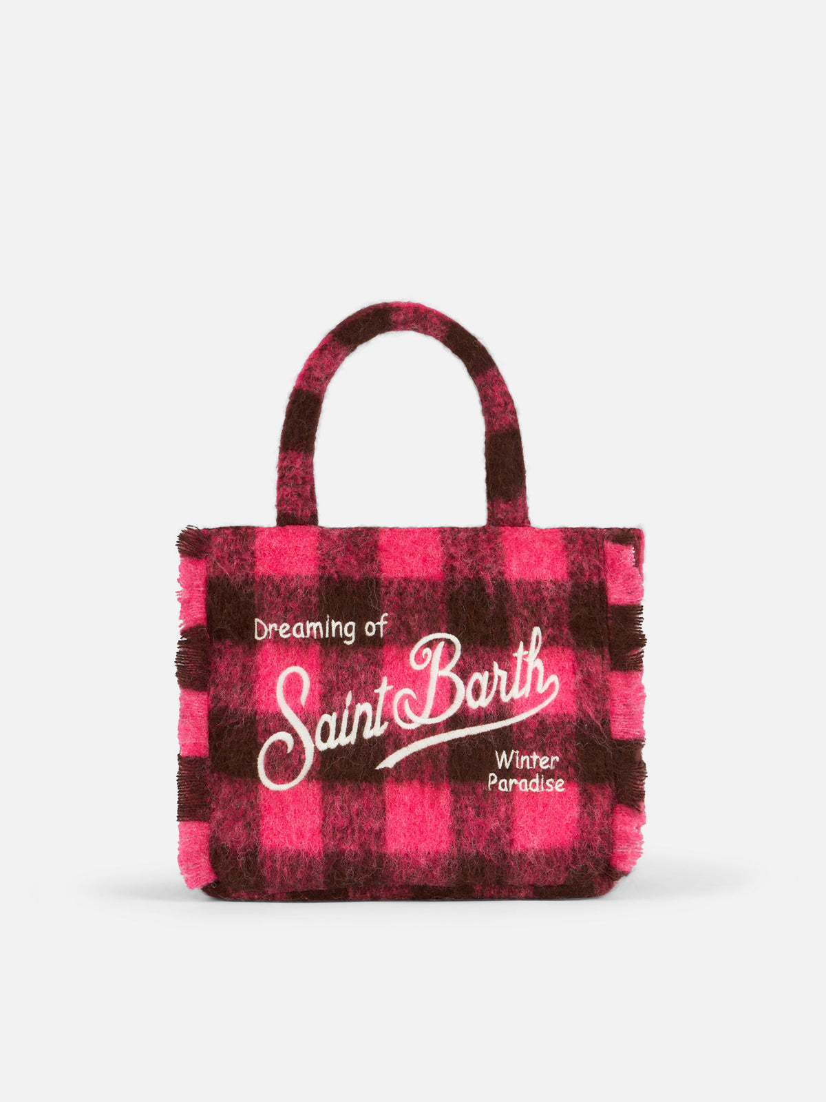 Borsa Colette Classic fucsia e marrone a quadri con frange