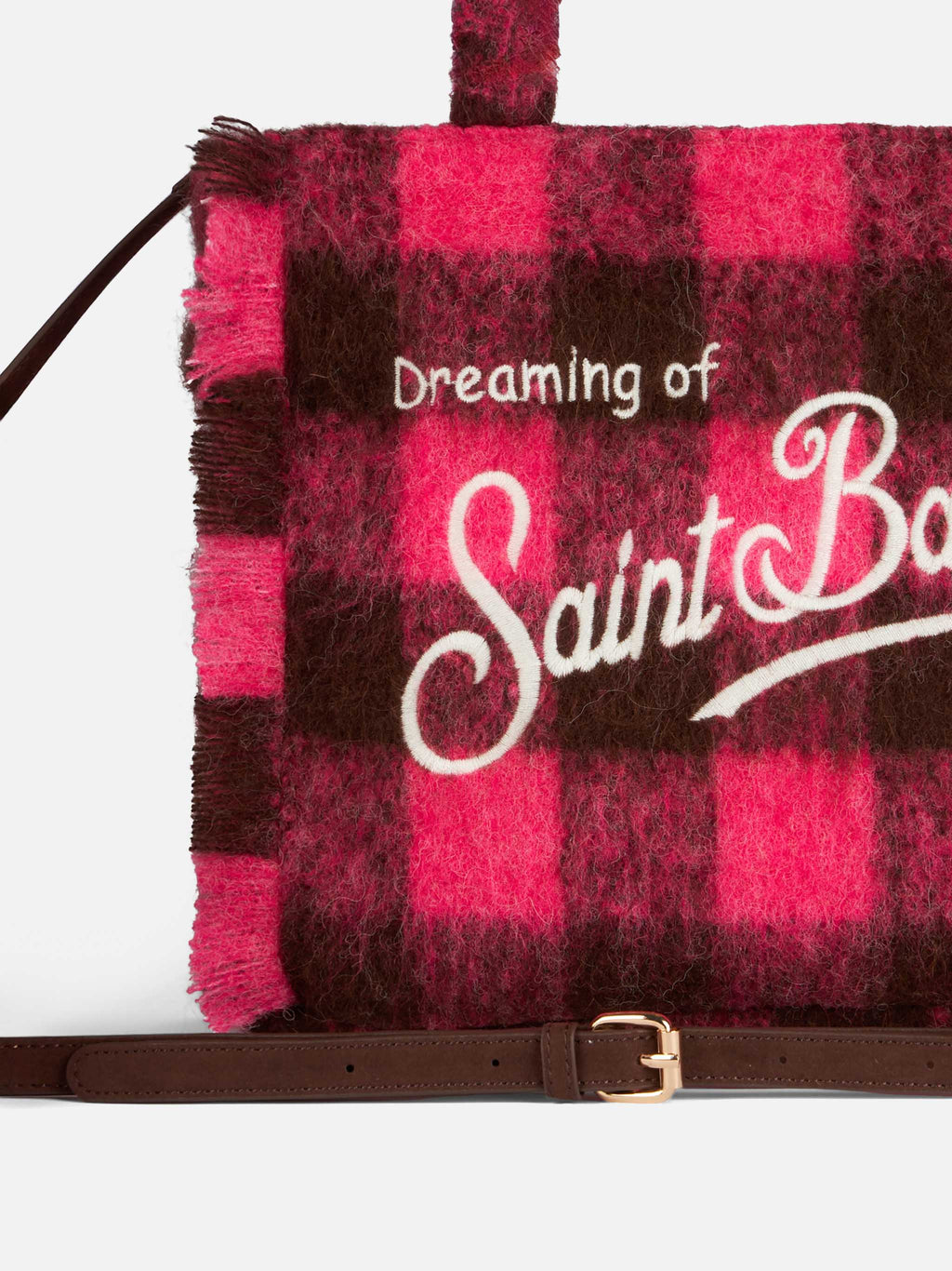 Borsa Colette Classic fucsia e marrone a quadri con frange