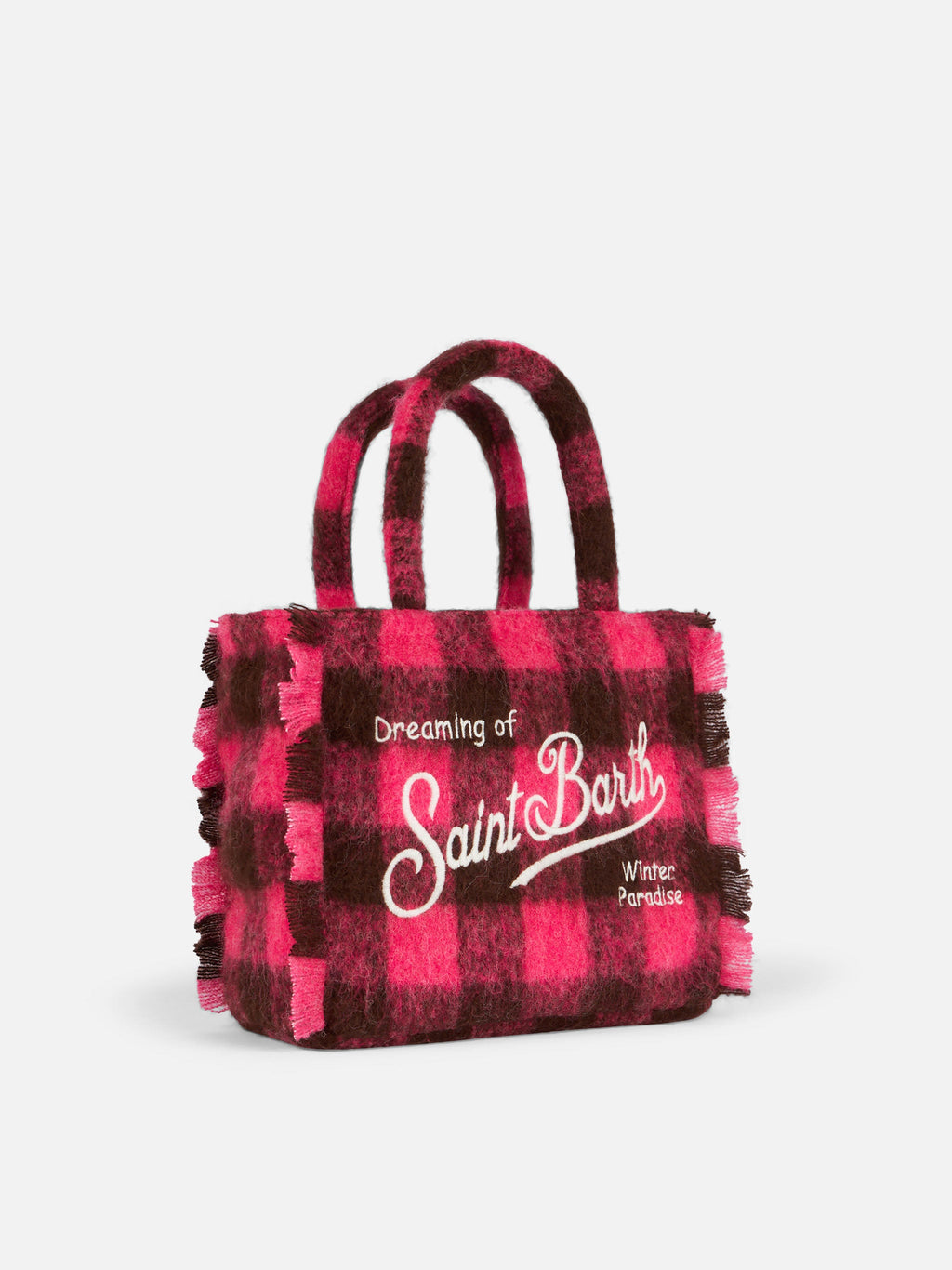 Borsa Colette Classic fucsia e marrone a quadri con frange