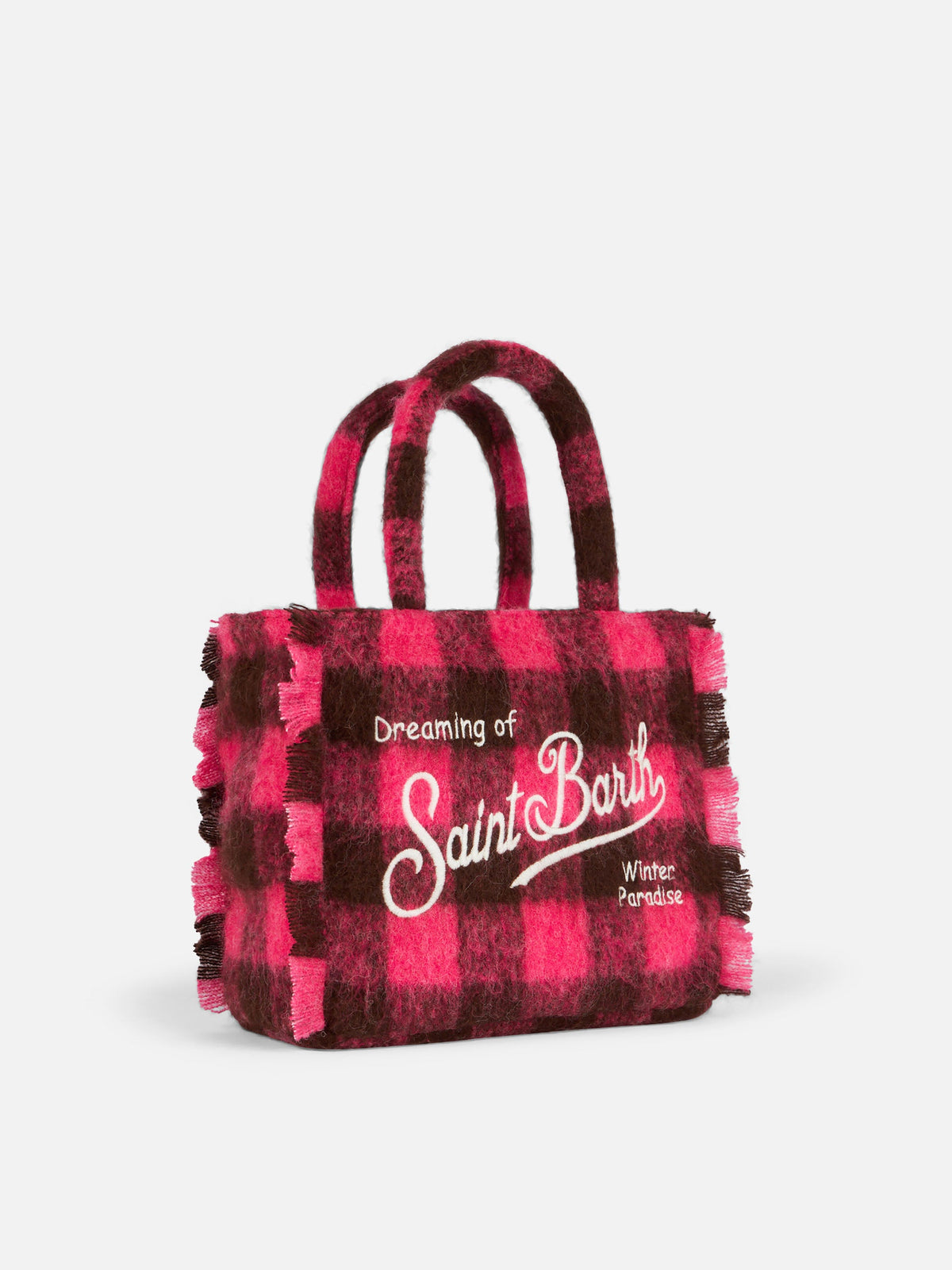 Borsa Colette Classic fucsia e marrone a quadri con frange