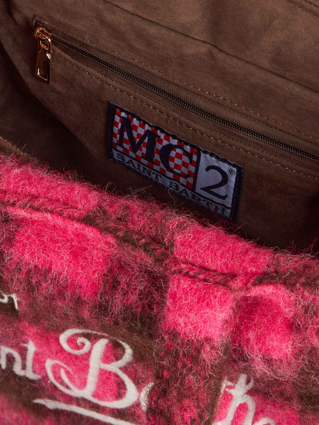 Borsa Colette Classic fucsia e marrone a quadri con frange
