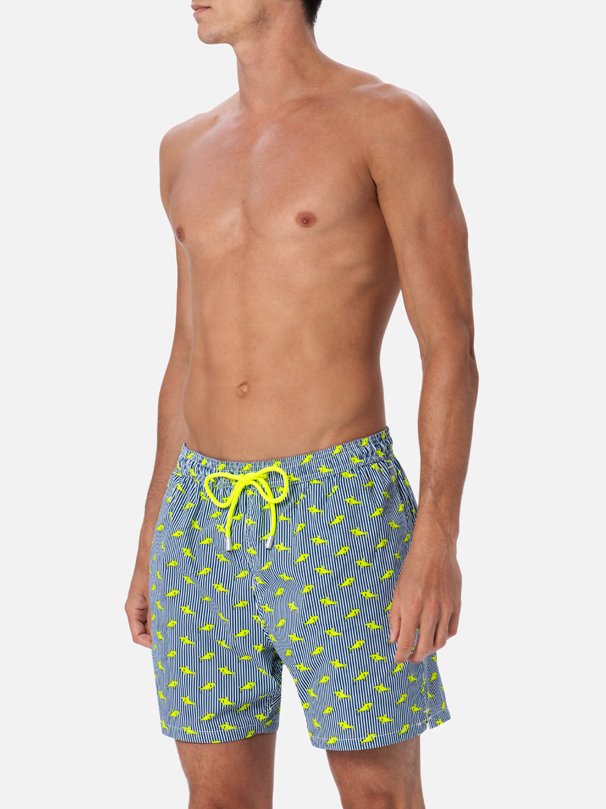Costume mare Comfort Light blu navy con stampa squali a righe