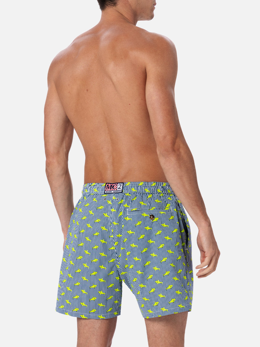 Costume mare Comfort Light blu navy con stampa squali a righe