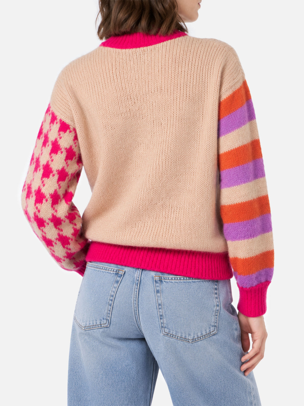 Maglia Danya Soft beige con maniche multicolor e ricamo Ci penso