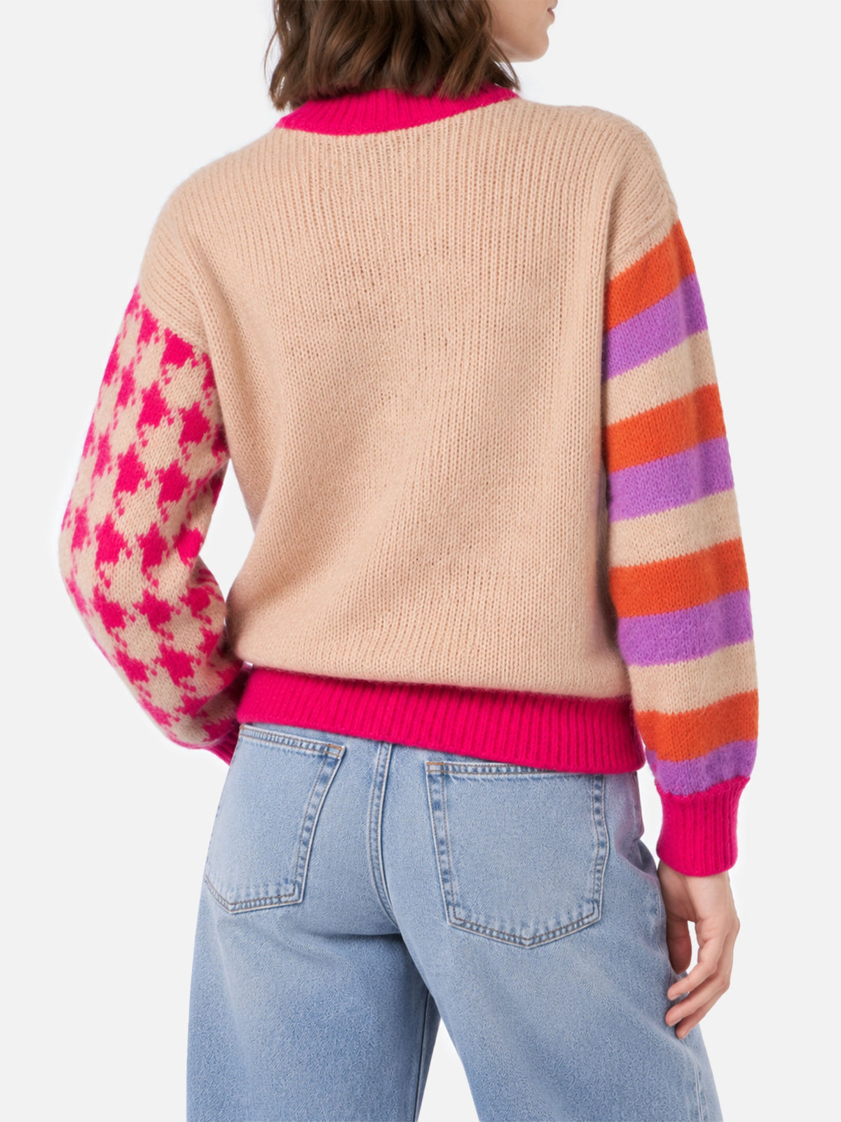Maglia Danya Soft beige con maniche multicolor e ricamo Ci penso