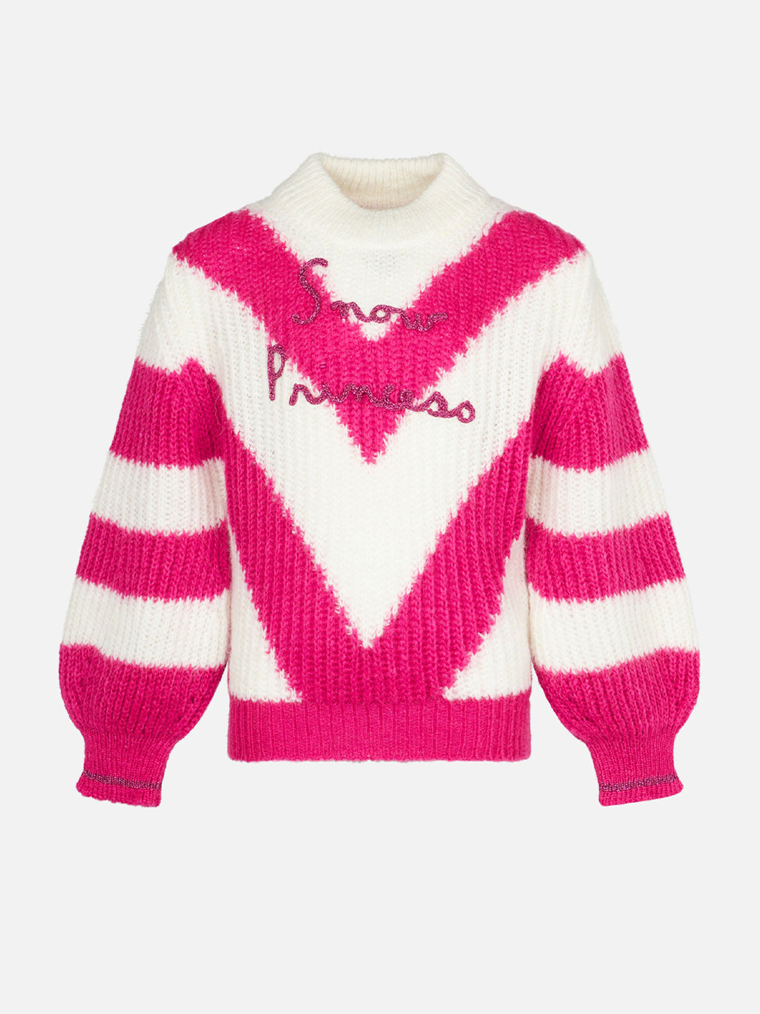 Maglia Danya Soft Jr a righe rosa e bianche con ricamo Snow Princess