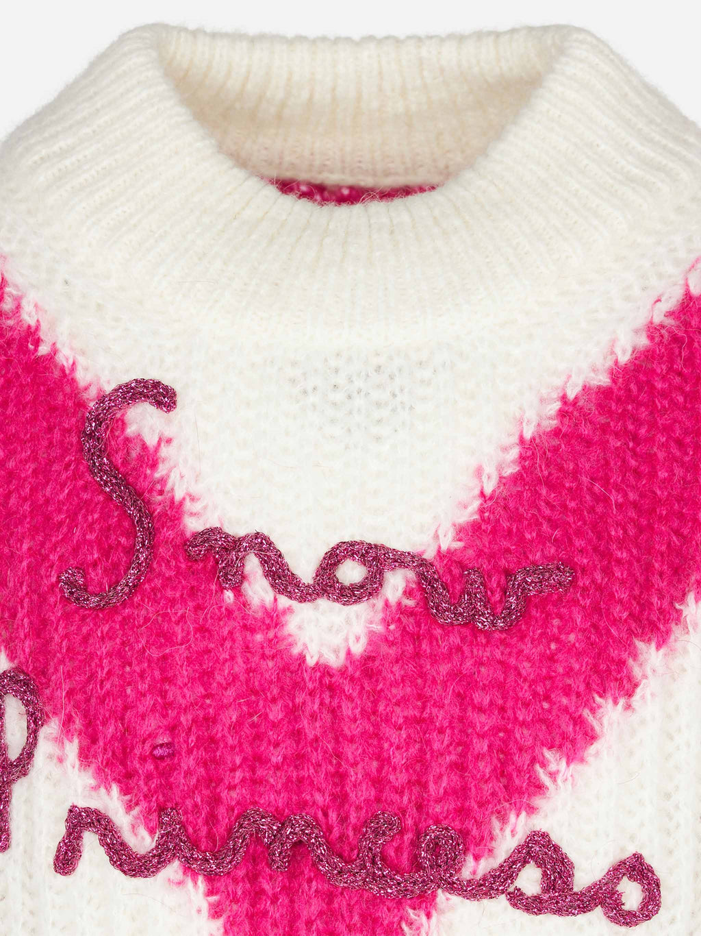 Maglia Danya Soft Jr a righe rosa e bianche con ricamo Snow Princess