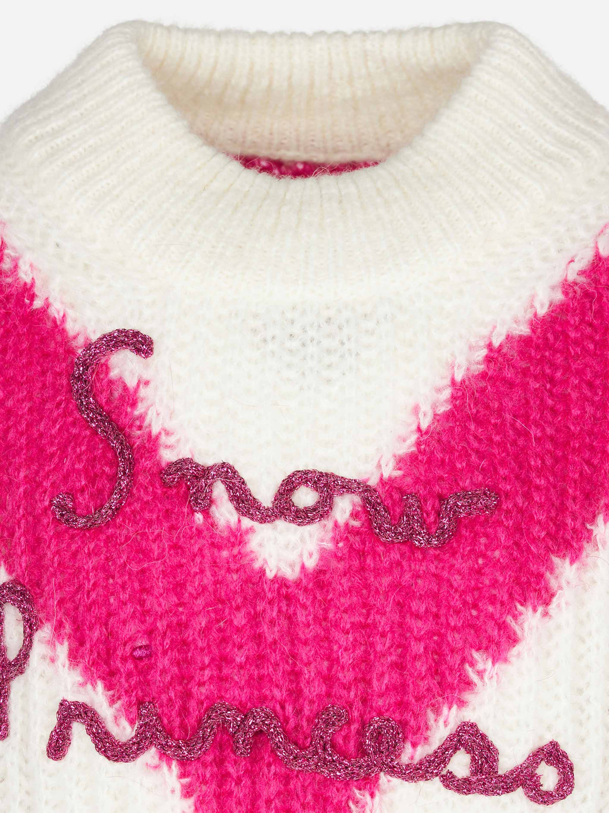 Maglia Danya Soft Jr a righe rosa e bianche con ricamo Snow Princess