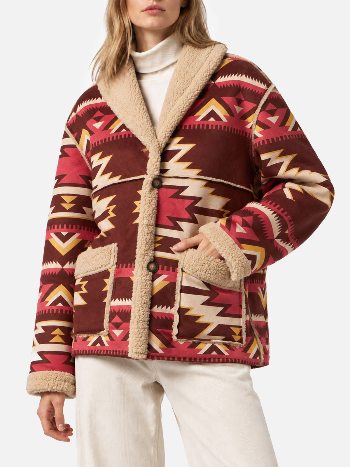 Cappotto reversibile Dorys beige effetto montone con motivo product image 1