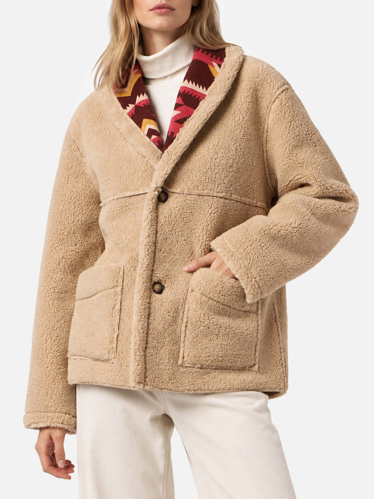 Cappotto reversibile Dorys beige effetto montone con motivo product image 2