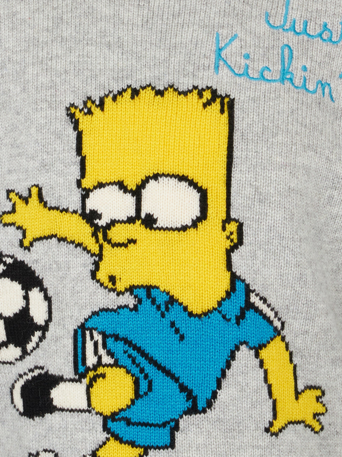 Maglione Douglas grigio chiaro melange con jacquard Bart Simpson e ricamo Just Kickin’ it | Special Edition
