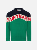 Maglia girocollo Douglas Ski verde e blu con jacquard logo