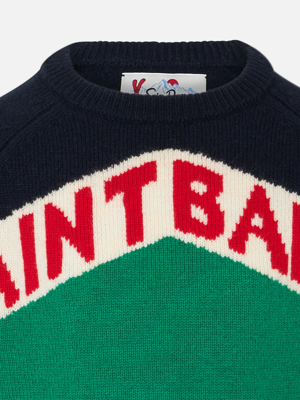 Maglia girocollo Douglas Ski verde e blu con jacquard logo
