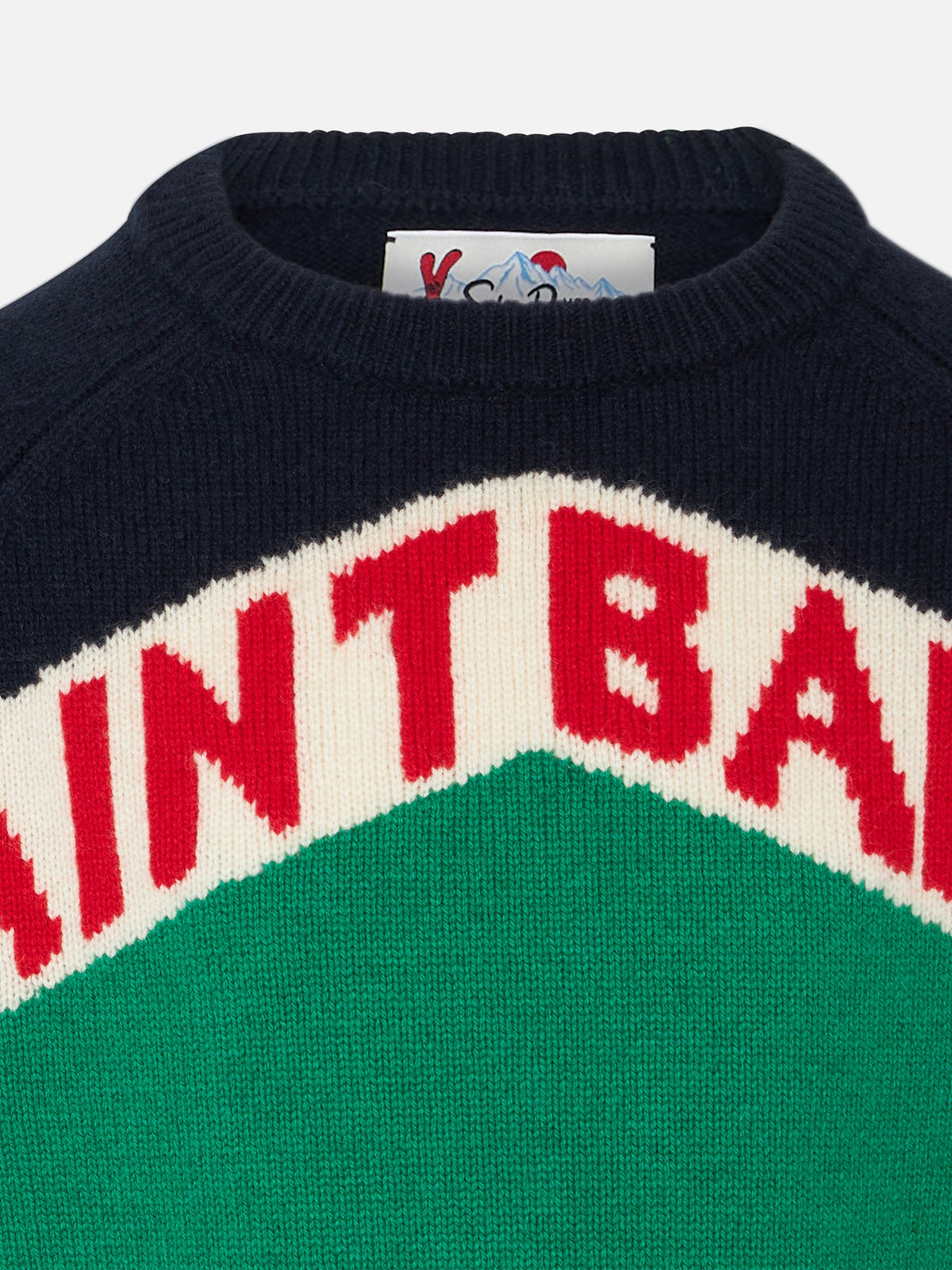 Maglia girocollo Douglas Ski verde e blu con jacquard logo