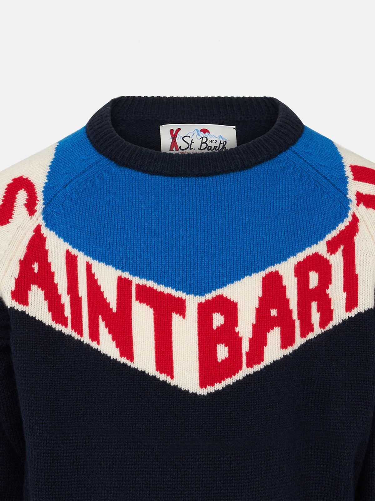 Maglia girocollo Douglas Ski bluette e blu con jacquard logo