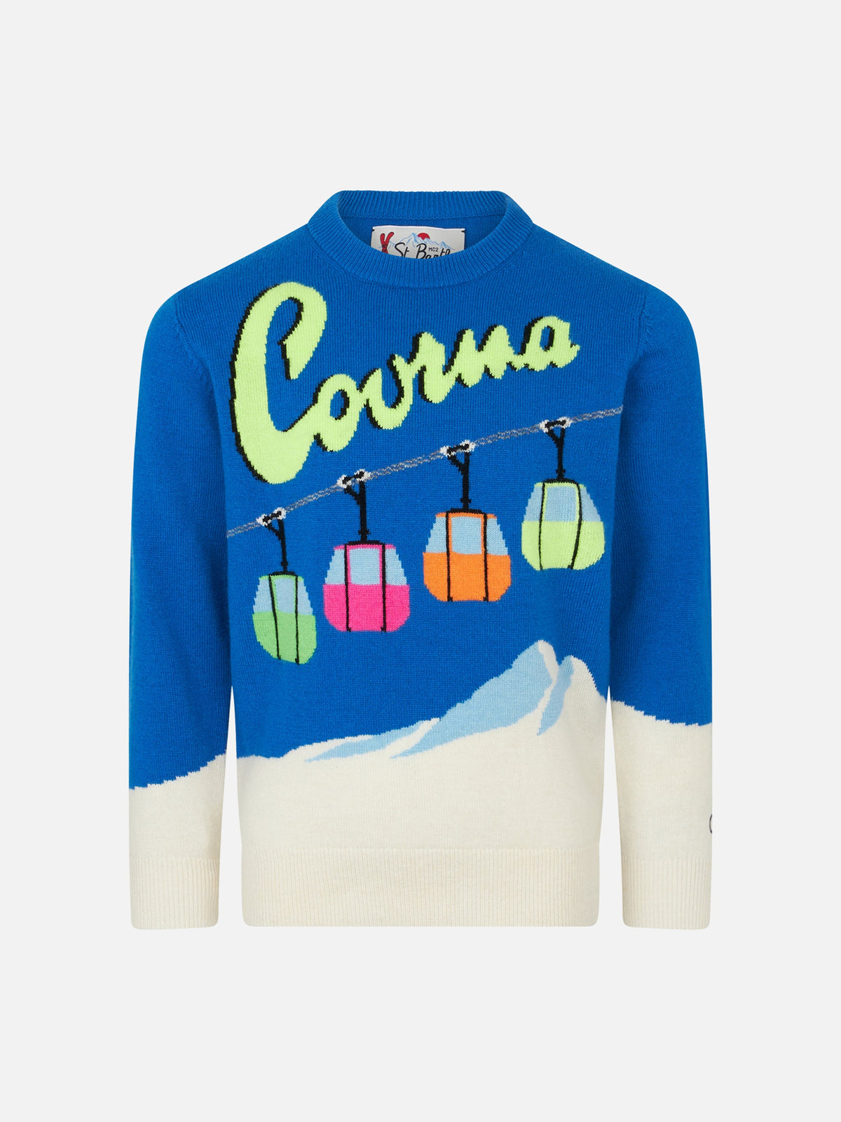 Maglia girocollo Douglas con jacquard cartolina Courmayeur a trecce