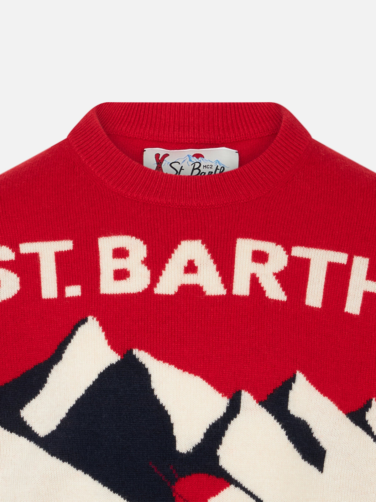 Maglia girocollo Douglas rossa con jacquard St. Barth Ski Club