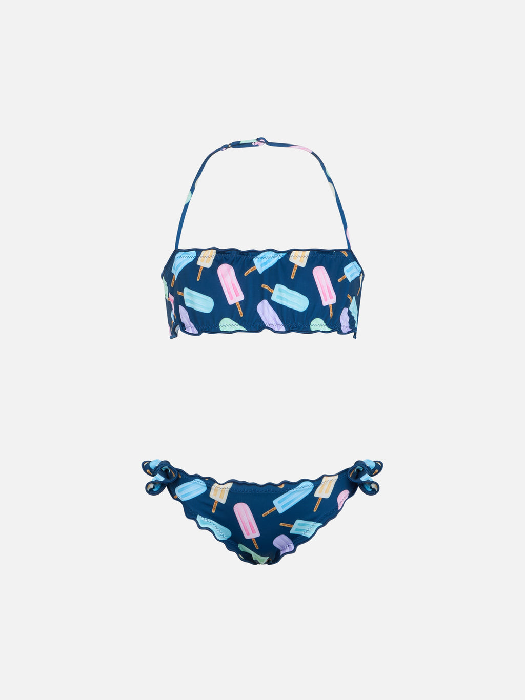 Bikini a fascia Emy blu navy con stampa ghiaccioli