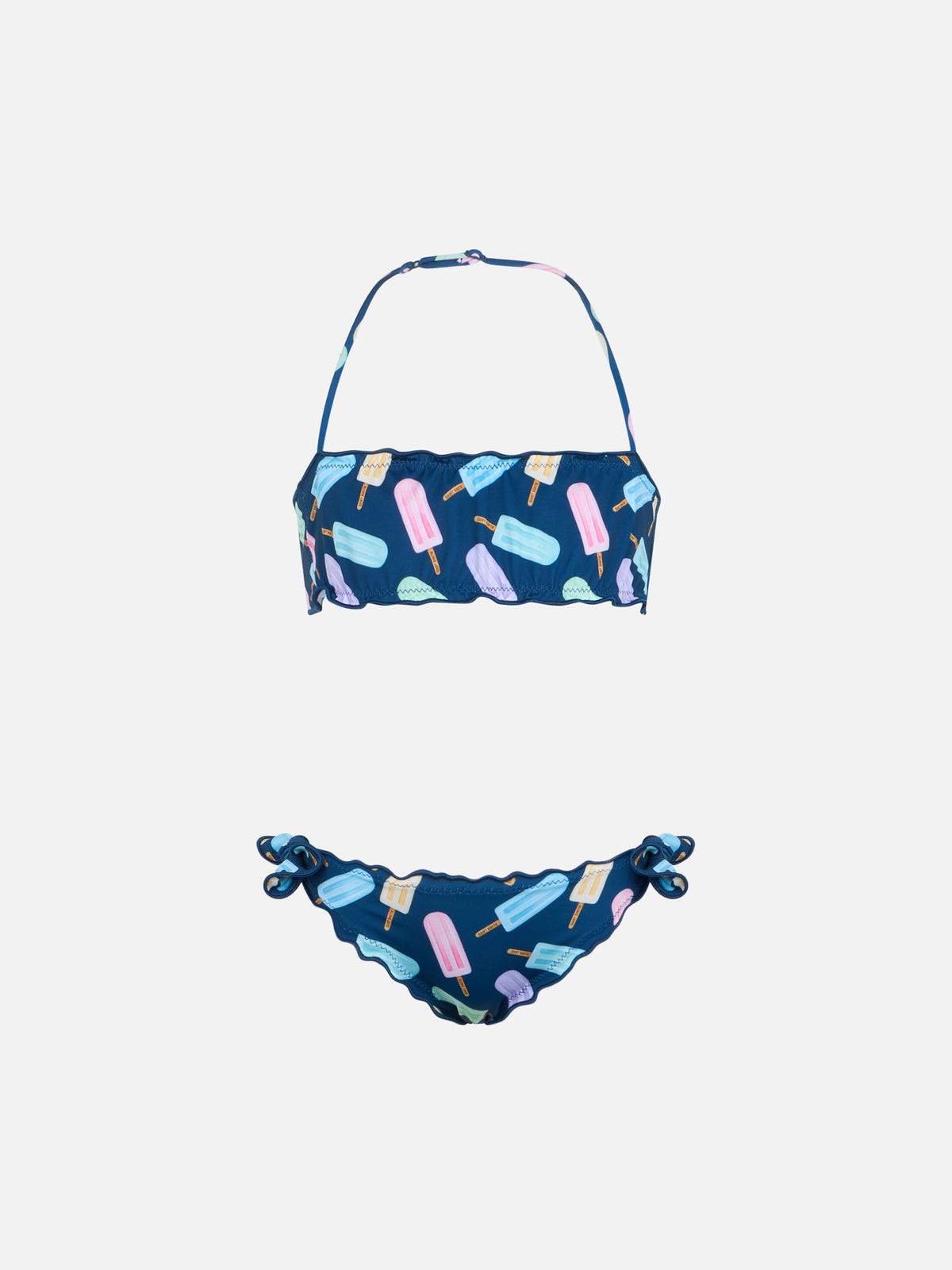 Bikini a fascia Emy blu navy con stampa ghiaccioli