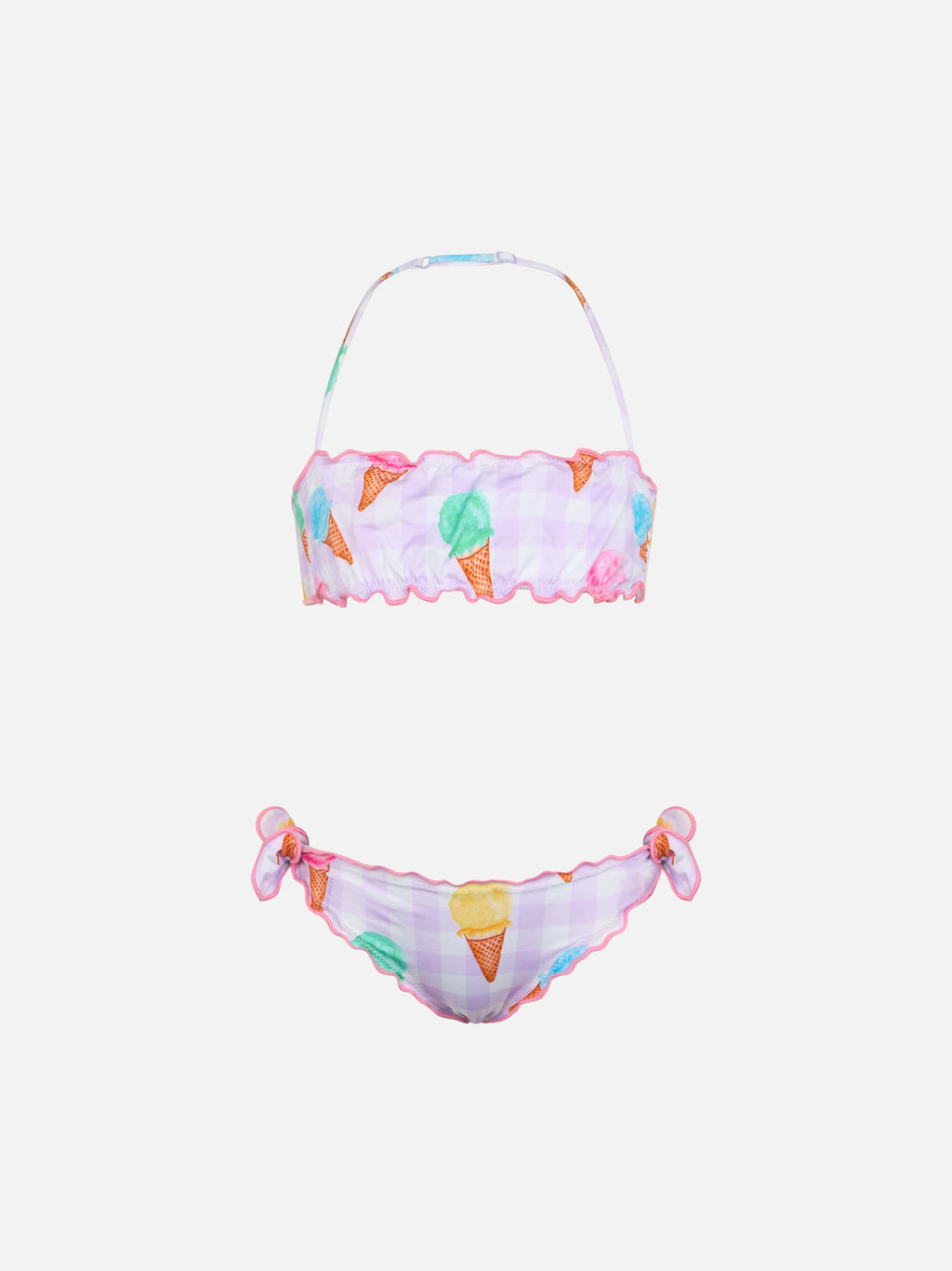 Bikini a fascia Emy lilla con motivo vichy