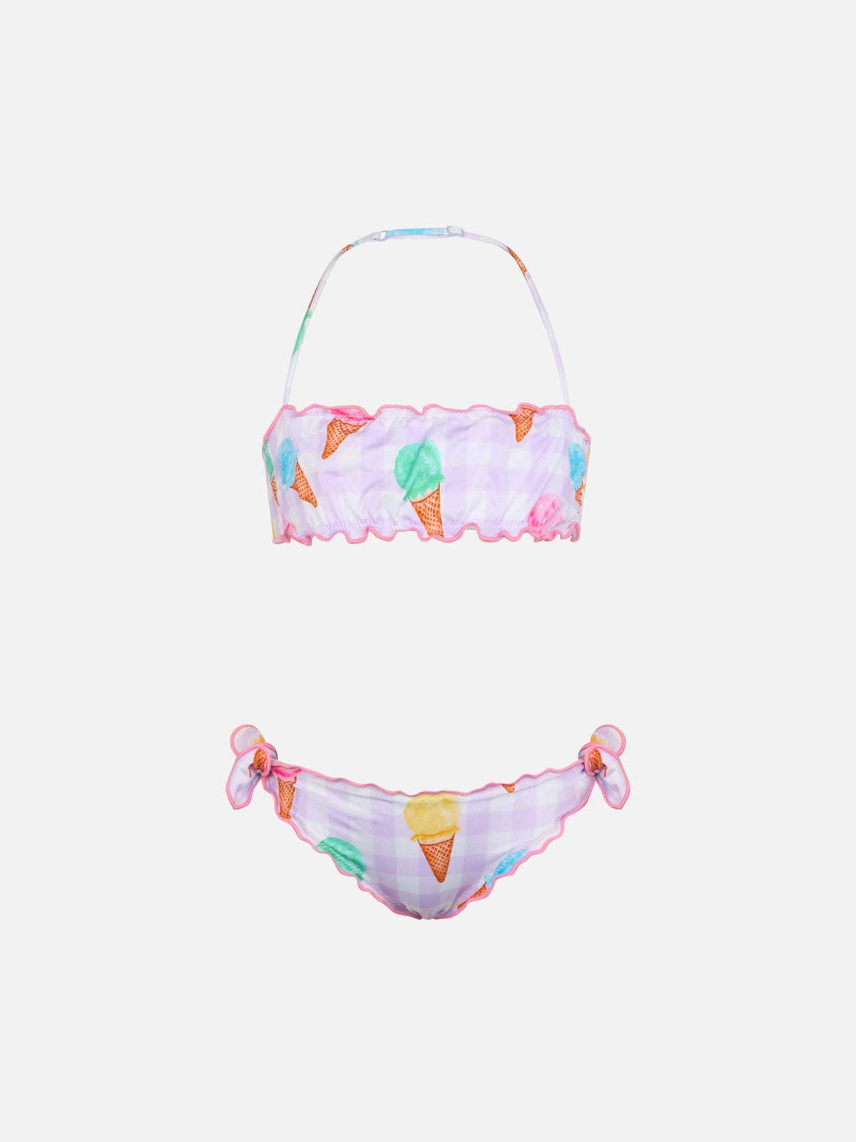 Bikini a fascia Emy lilla con motivo vichy