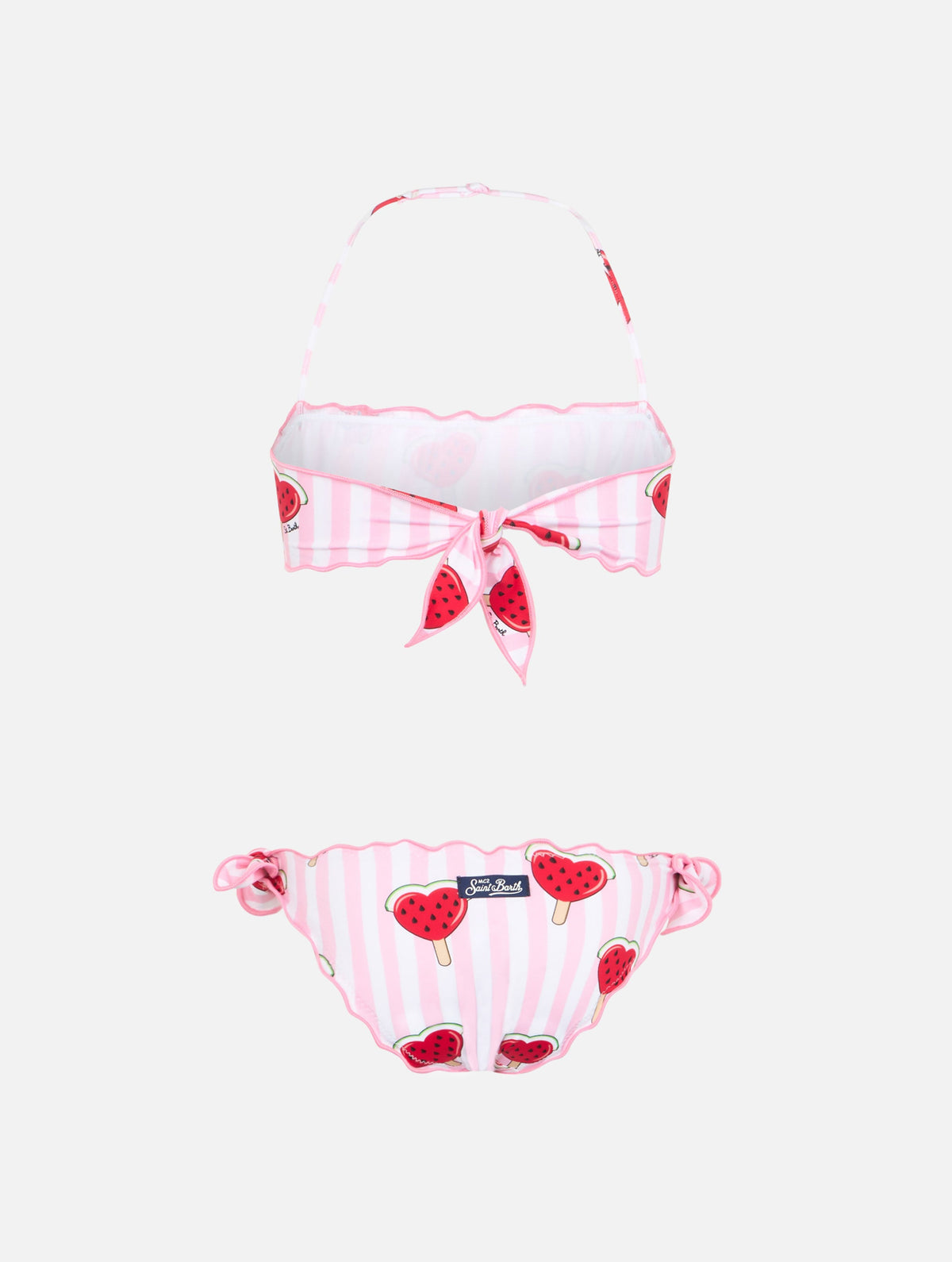 Bikini a fascia Emy rosa con stampa angurie a righe