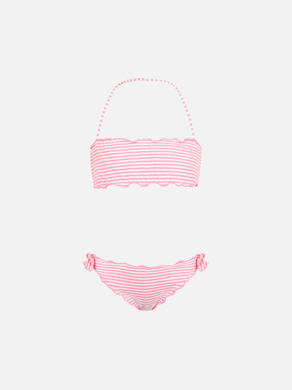 Bikini a fascia Emy rosa in seersucker a righe