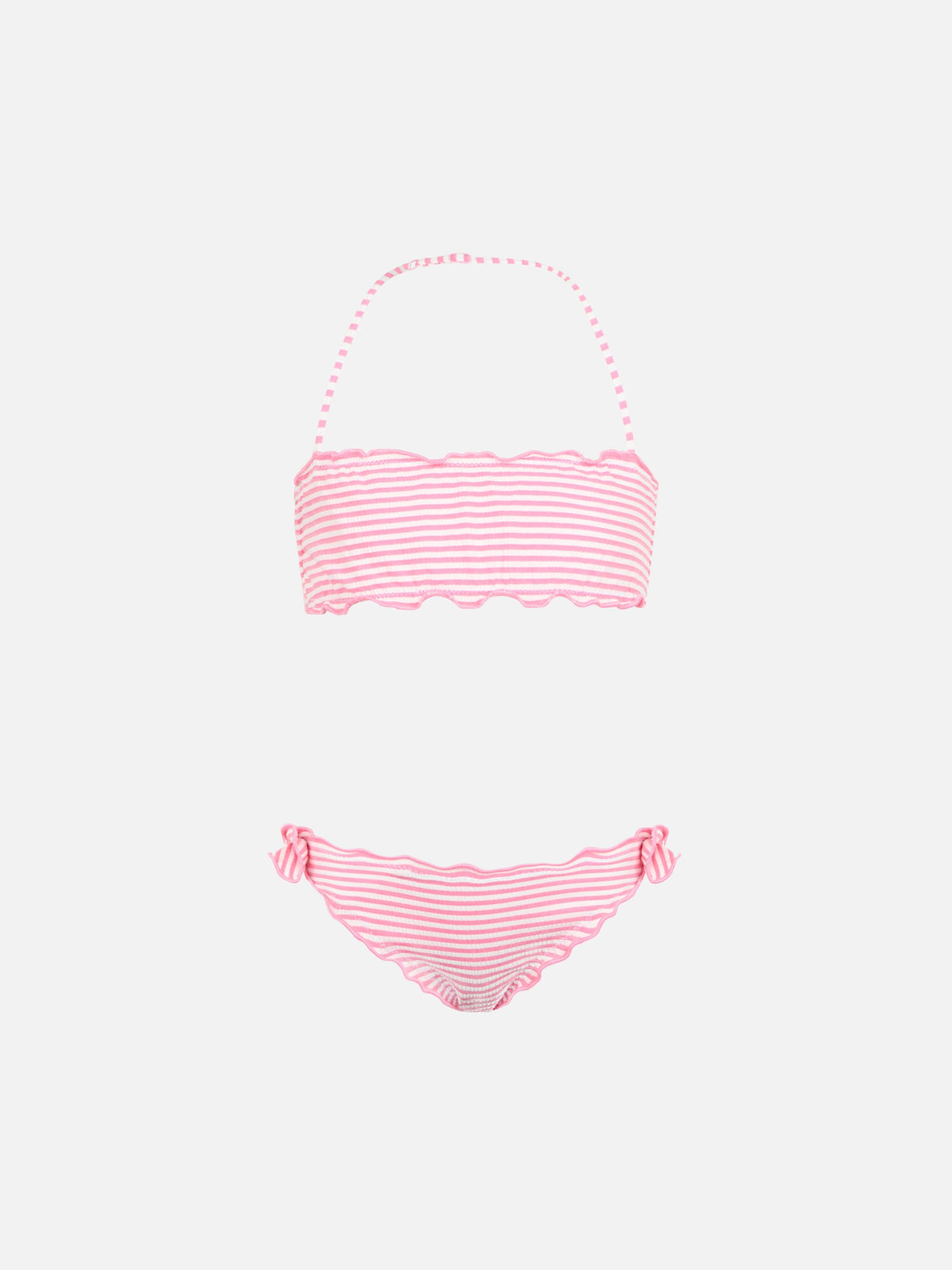Bikini a fascia Emy rosa in seersucker a righe