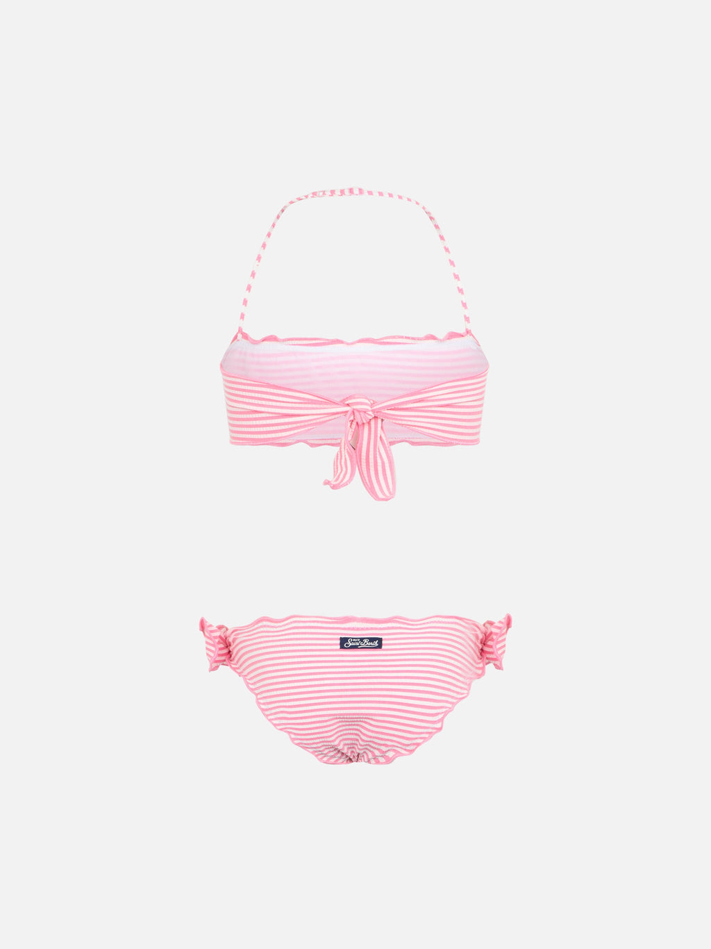 Bikini a fascia Emy rosa in seersucker a righe
