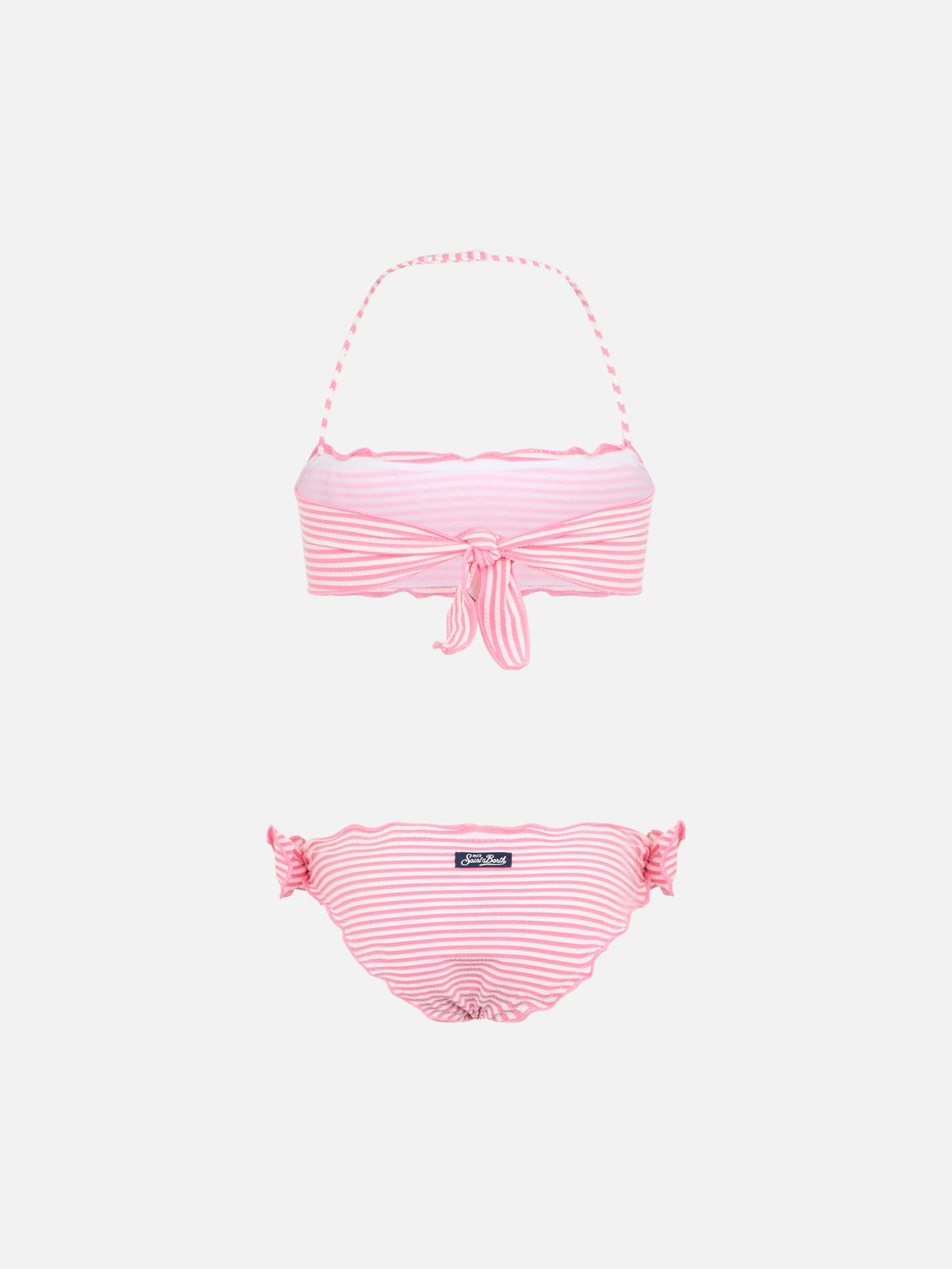 Bikini a fascia Emy rosa in seersucker a righe