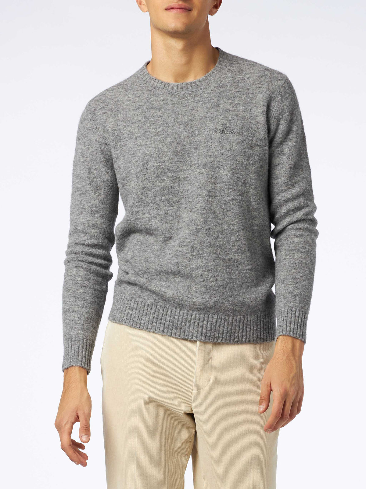 Maglia girocollo Heron grigio melange con ricamo logo