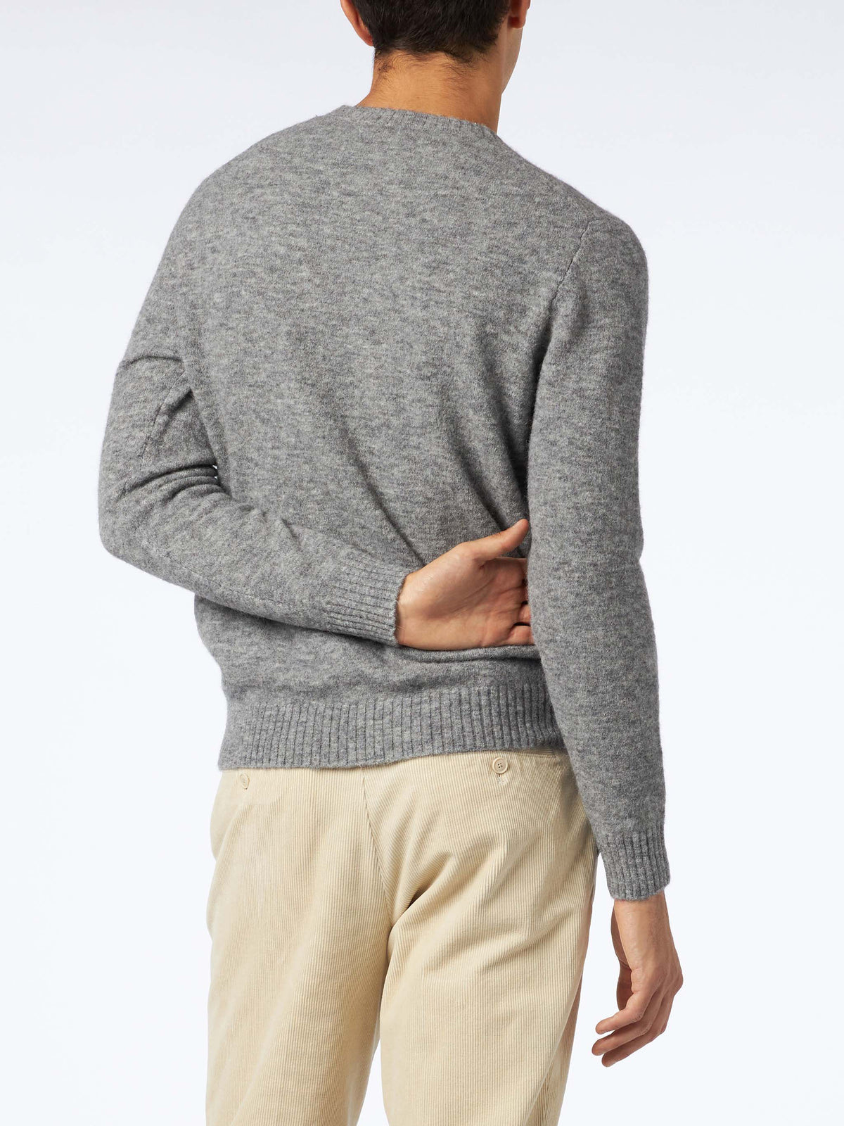 Maglia girocollo Heron grigio melange con ricamo logo