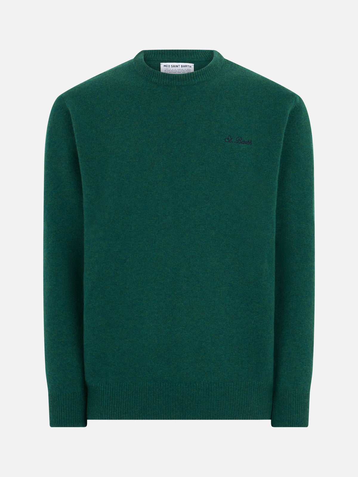 Maglia girocollo Heron verde in lana con ricamo logo