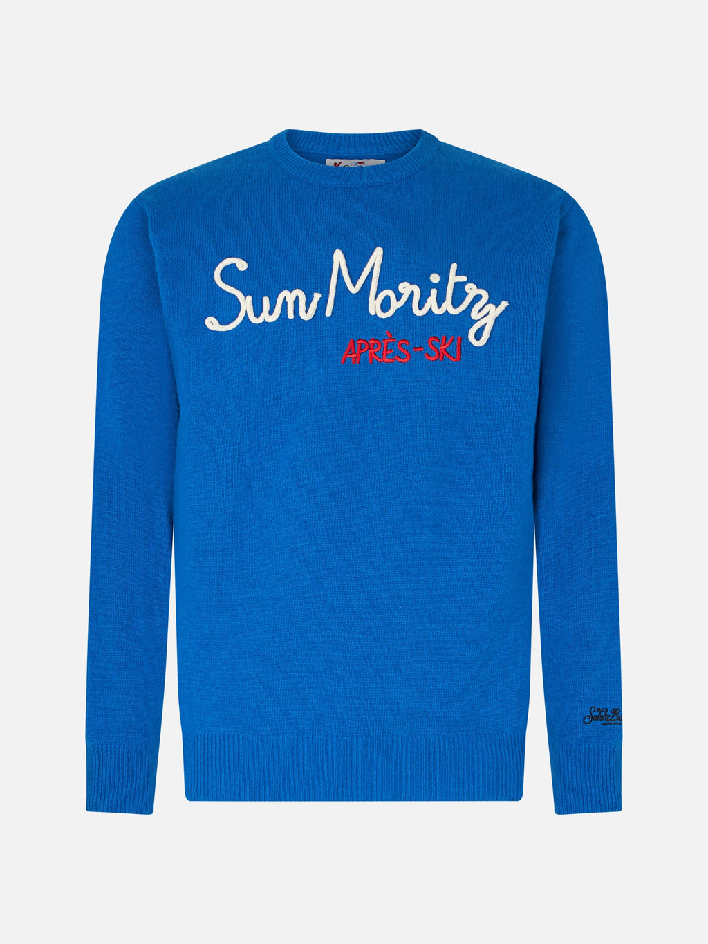 Maglia girocollo Heron blu con ricamo St. Moritz Après Ski